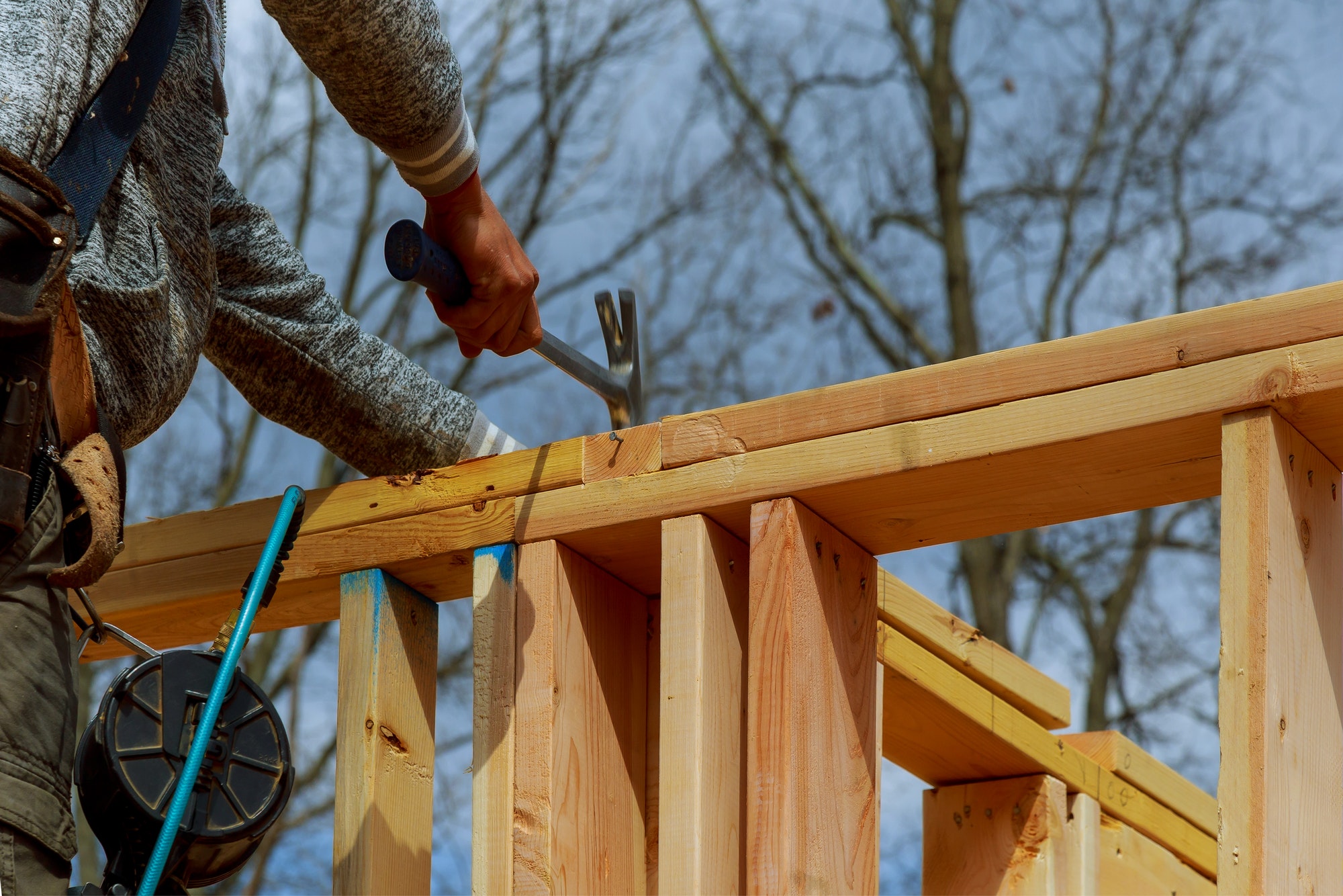 Wood Building frame at Family Housing post and beam construction